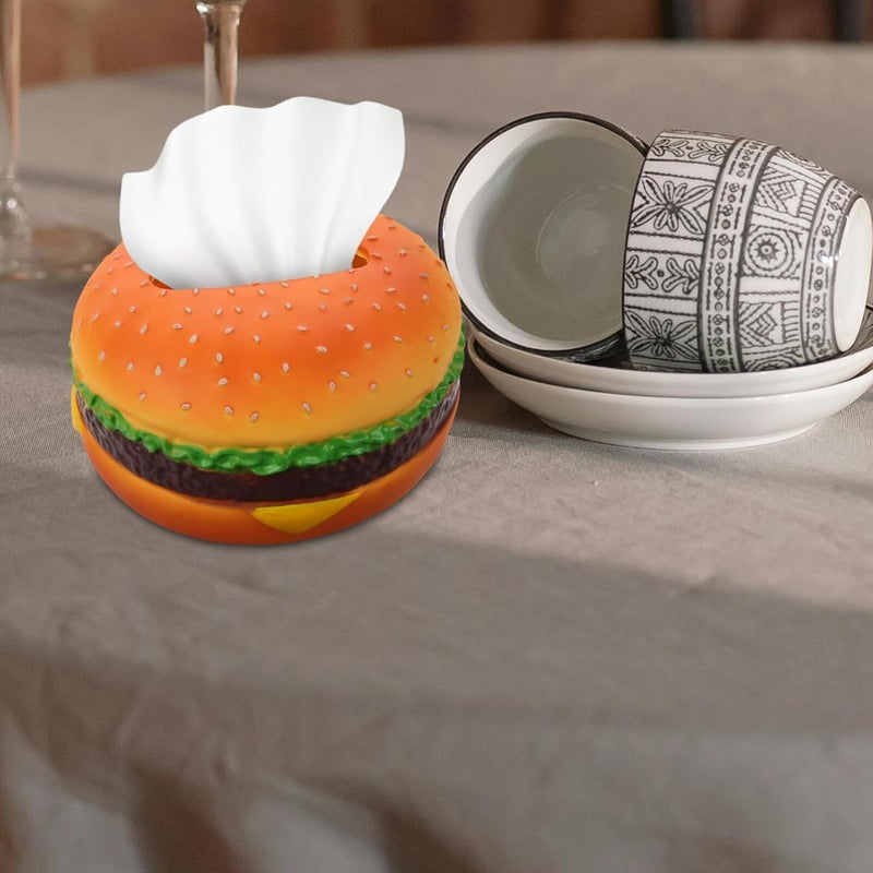 Burger Tissue Box Cover, Hamburger Shaped Tissue Holder Creative Tissue Storage Box Napkin Dispenser for Home Office Desk Restaurant Decoration - Image 2