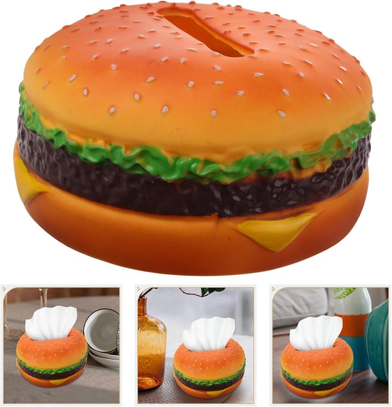 Burger Tissue Box Cover, Hamburger Shaped Tissue Holder Creative Tissue Storage Box Napkin Dispenser for Home Office Desk Restaurant Decoration - Image 3