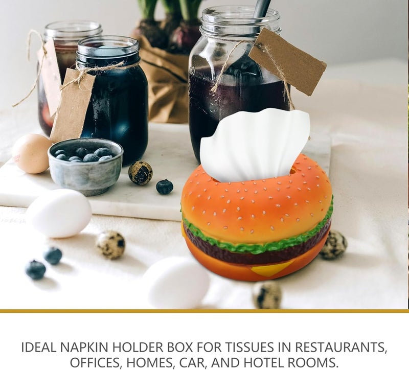 Burger Tissue Box Cover, Hamburger Shaped Tissue Holder Creative Tissue Storage Box Napkin Dispenser for Home Office Desk Restaurant Decoration - Image 4