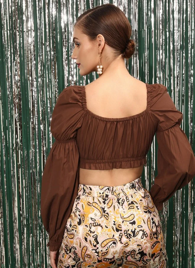 STREET 9 Fitted Brown Crop Top for Women