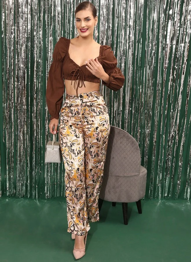 STREET 9 Fitted Brown Crop Top for Women