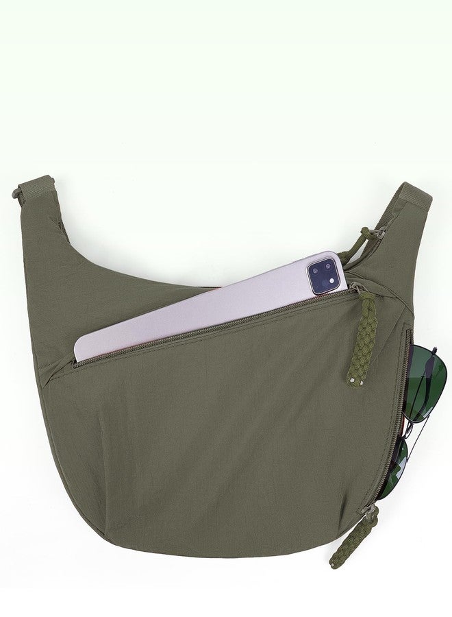 Lushandy Nylon Crescent Crossbody Bags for Women, Medium Slouchy Hobo Crossbody Bag Checkered Purse Luna Bag for Travel, A Nylon-green, 13.4x8.7x3.5 inches - Image 4
