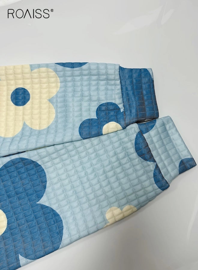 roaiss Women's Plus Size Floral Print Waffle Hoodie Casual Long Sleeve Pullover with Adjustable Drawstring Hood, Soft Textured Fabric, Charming Floral Pattern, Perfect for Fall and Winter Comfort - Image 3