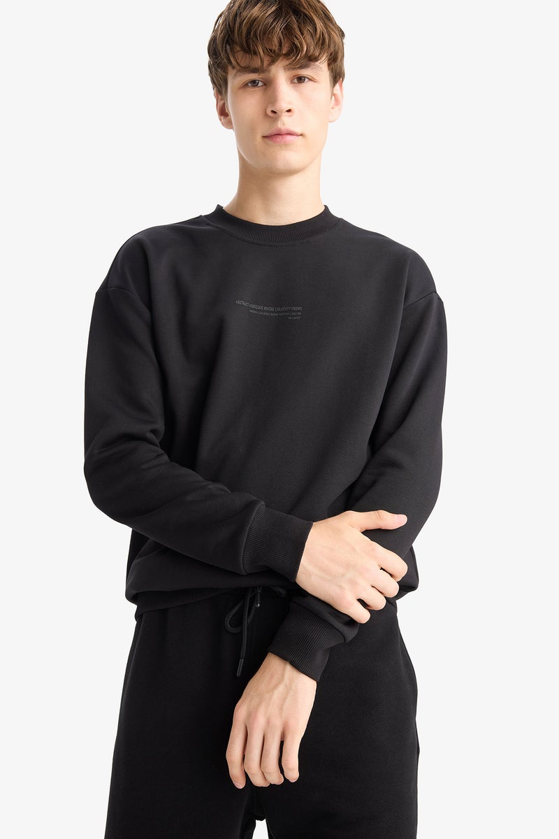 DeFacto Black Man Boxy Fit Printed Long Sleeve Sweatshirt Casual - Image 1