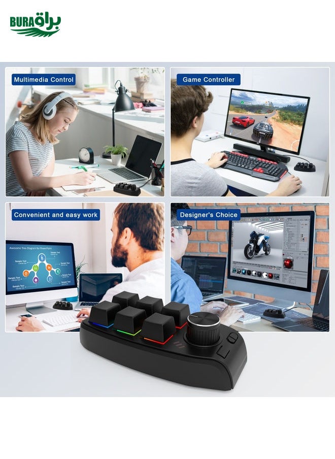 BURAQ - Bluetooth Wireless RGB Custom Mechanical KeyBoard 6 Keys 1 Knob Programming Gaming Keypad(Black) - Image 1