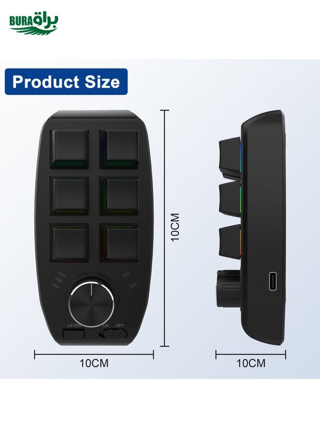 BURAQ - Bluetooth Wireless RGB Custom Mechanical KeyBoard 6 Keys 1 Knob Programming Gaming Keypad(Black) - Image 1