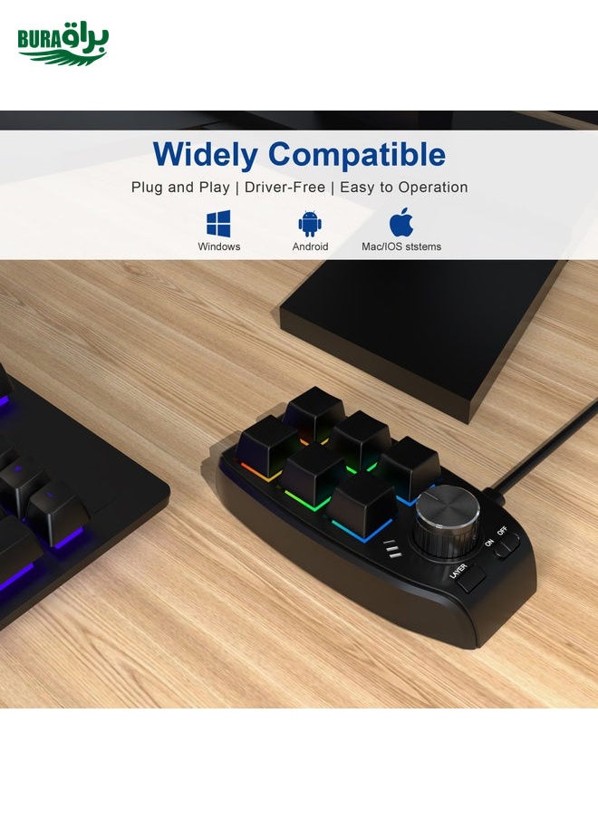 BURAQ - Bluetooth Wireless RGB Custom Mechanical KeyBoard 6 Keys 1 Knob Programming Gaming Keypad(Black) - Image 1