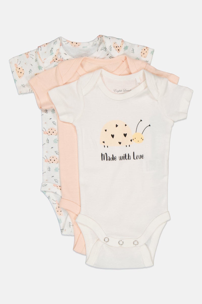 English Laundry Toddlers Girl 3 Pcs Crew Neck Allover Print Short Sleeves Rompers, Multicolor - Image 4