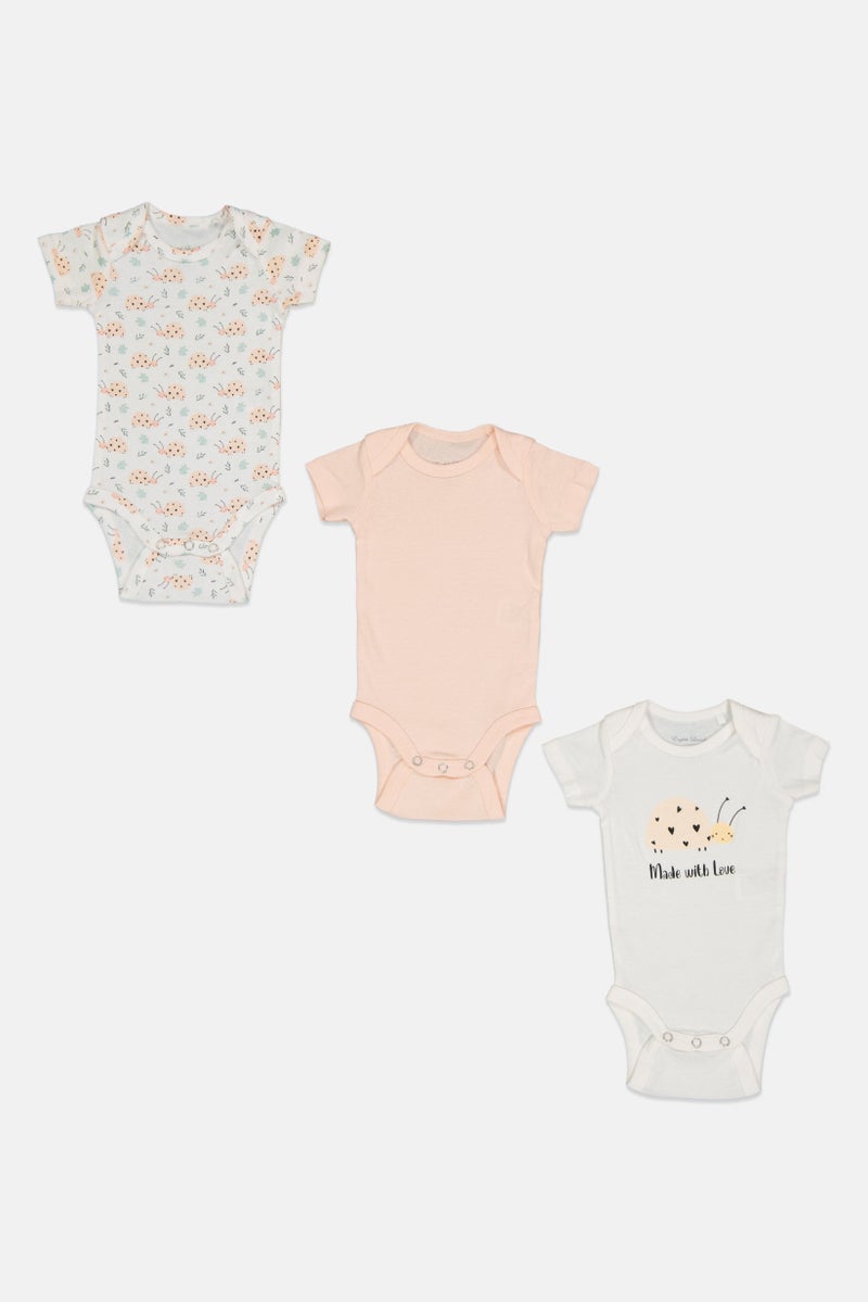 English Laundry Toddlers Girl 3 Pcs Crew Neck Allover Print Short Sleeves Rompers, Multicolor - Image 2