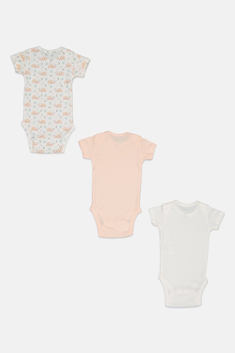 English Laundry Toddlers Girl 3 Pcs Crew Neck Allover Print Short Sleeves Rompers, Multicolor - Image 3