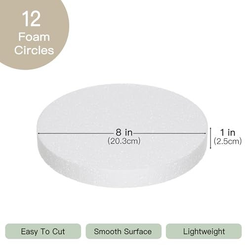 Crafare 8 Inch Foam Circles for Crafts 12pcs Round Foam Discs 1 Inch Thick for Cake DIY Projects Wedding Holiday Christmas Crafts Making and School Modeling - Image 3