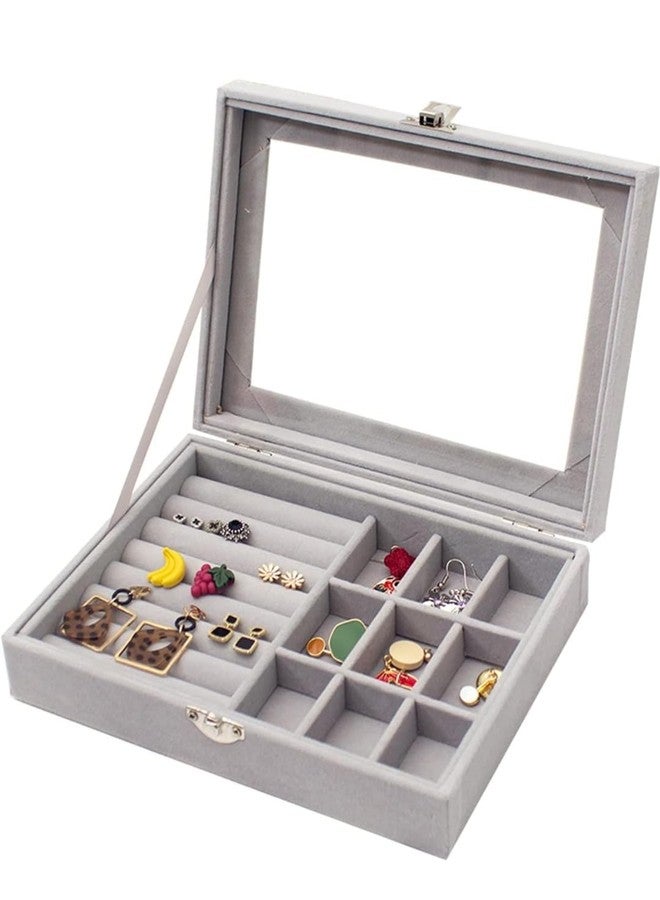 AG E-Com Women Velvet Glass Ring Earrings Export Jewellery Box Display Storage Showcase Holder Organizer,Ring Display Box Velvet Fabric Glass Tray Holder Storage with Long Durability. - Image 1