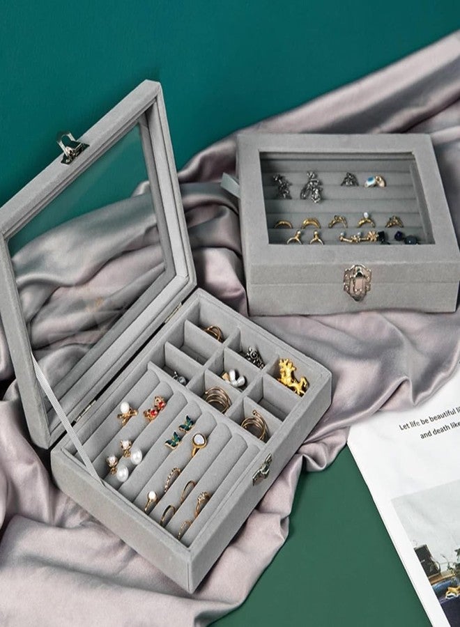 AG E-Com Women Velvet Glass Ring Earrings Export Jewellery Box Display Storage Showcase Holder Organizer,Ring Display Box Velvet Fabric Glass Tray Holder Storage with Long Durability. - Image 4