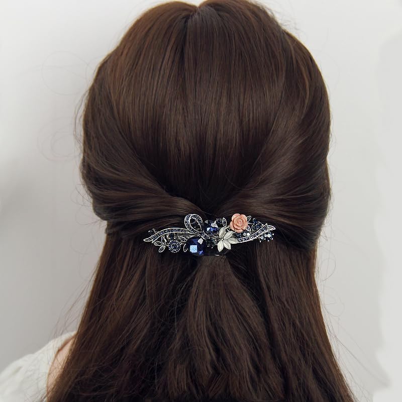 CLENEA 2 Pcs Gemstone Hair Clips for Women and Girls, Flower Hemming Clip, Rhinestone Hair Pins, Jewelry Accessory for daily, birthday, Valentine's Day, Mother's Day, Red and Blue - Image 5