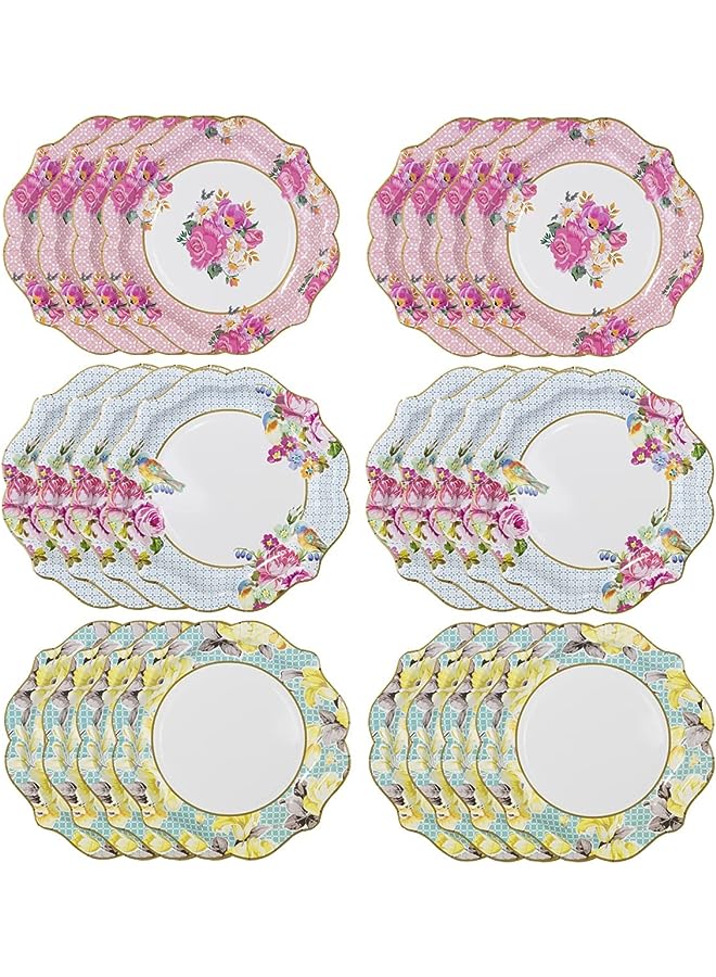 Raxoom Disposable Tableware, Afternoon Tea Vintage Floral Paper Plates,Dessert Salad Plates for Upscale Parties &Wedding-Special for Wedding, Party (Pink, 8.5") - Image 1