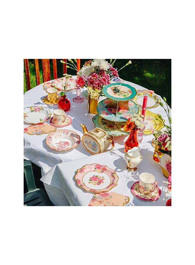 Raxoom Disposable Tableware, Afternoon Tea Vintage Floral Paper Plates,Dessert Salad Plates for Upscale Parties &Wedding-Special for Wedding, Party (Pink, 8.5") - Image 2
