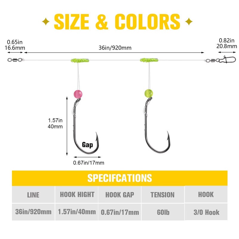 Dovesun High Low Rigs Fishing Saltwater 60Lb Pre-Tied Hi/Lo Strong Unique T Knot Bottom Surf Fishing Rigs With 3/0 Hook 10Pcs - Image 5