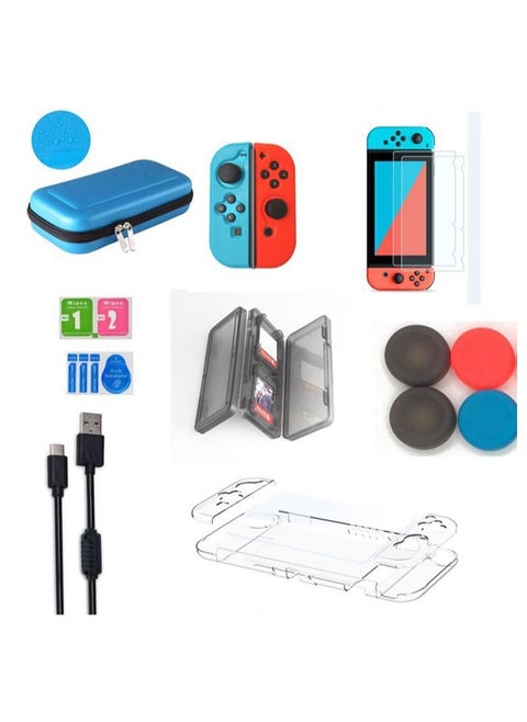 7 in 1 Travel Carrying Case Pouch Accessories for Switch, Include Screen Protector, Protective Cover Case, Data Cable, Game Case and Thumb Grip Caps