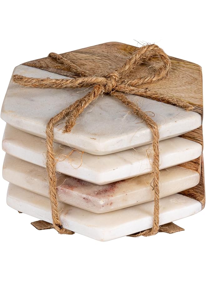 إيروريكس مجموعة من 4 قواعد أكواب سداسية الشكل من الرخام وخشب المانجو الطبيعي متعددة الألوان - Image 1