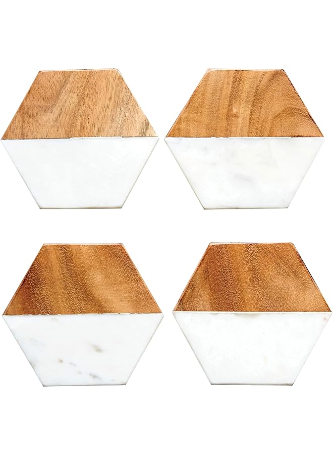 إيروريكس مجموعة من 4 قواعد أكواب سداسية الشكل من الرخام وخشب المانجو الطبيعي متعددة الألوان - Image 3