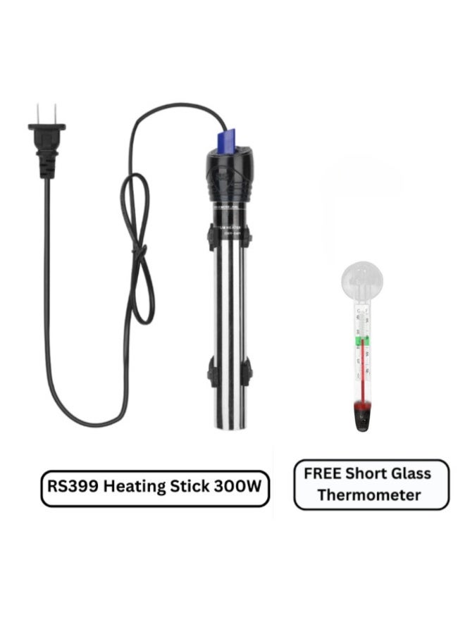 RS Electrical RS399 - 300W Steel Heating Stick Immersion Aquarium Heater With FREE Short Glass Thermometer - Image 1