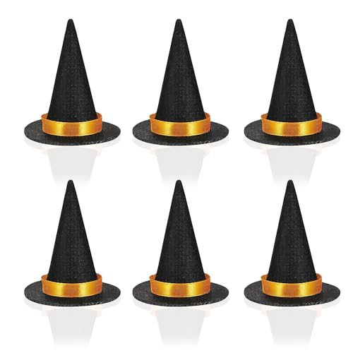 Oarkive Mini Witch Hats for Crafts 6PCS Small Felt Witch Hats Decorations Miniature Witches Hat for Halloween Decor DIY Projects Dolls Cupcakes Bottles - Image 1