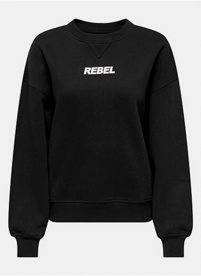 ONLY - Black Sweatshirt Onlsofia L/S Word O-Neck Swt - Image 1