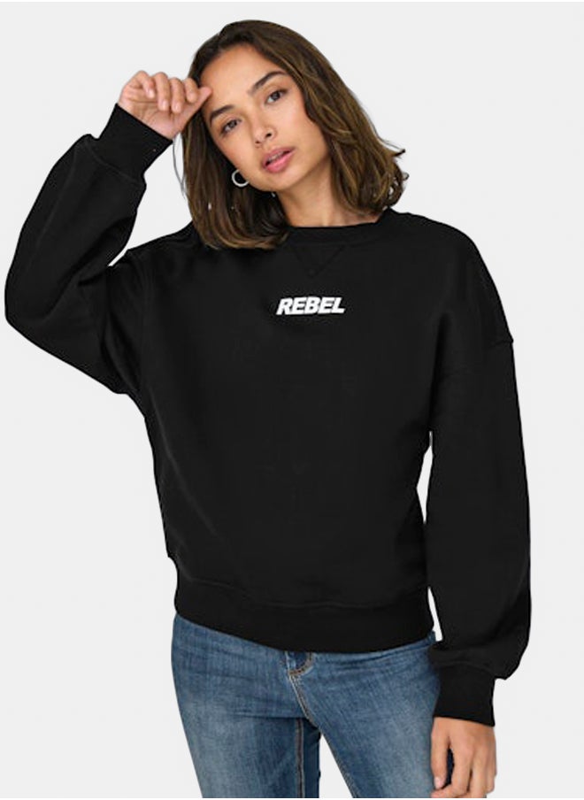 ONLY - Black Sweatshirt Onlsofia L/S Word O-Neck Swt - Image 1