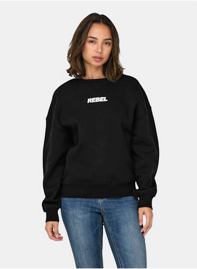 ONLY - Black Sweatshirt Onlsofia L/S Word O-Neck Swt - Image 1