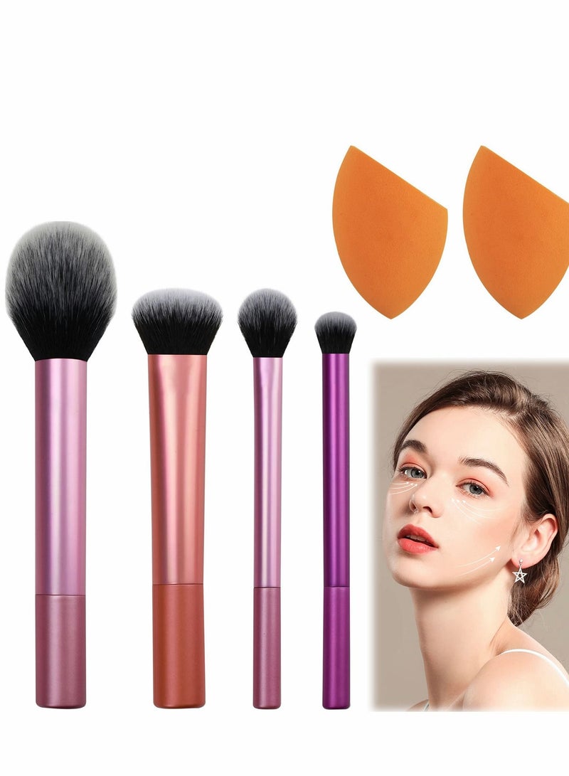 KASTWAVE Makeup Brush Set, 4 Pcs Brushes with 2 Sponge Blenders for Eyeshadow, Foundation, Blush, and Concealer - Image 1