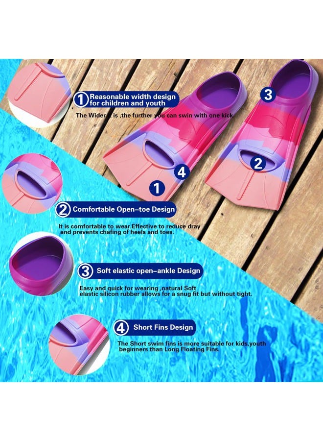 Prsca Kids Swim Fins,Short Youth Fins Swimming Flippers,Swim Training Fins for Lap Swimming,for Children Girls Boys Beginners - Image 2