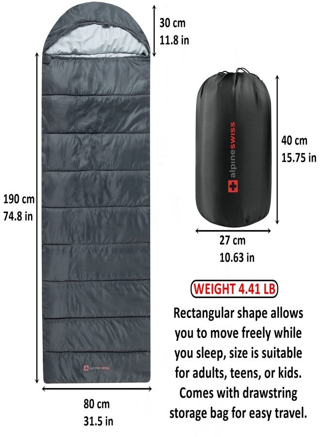 Alpine Swiss 0°C (32°F) Sleeping Bag Lightweight Waterproof with Compression Sack Adults All Seasons Camping Hiking Backpacking Travel Outdoor Indoor Gray - Image 2