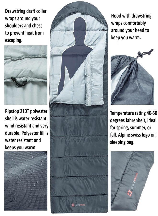 Alpine Swiss 0°C (32°F) Sleeping Bag Lightweight Waterproof with Compression Sack Adults All Seasons Camping Hiking Backpacking Travel Outdoor Indoor Gray - Image 3