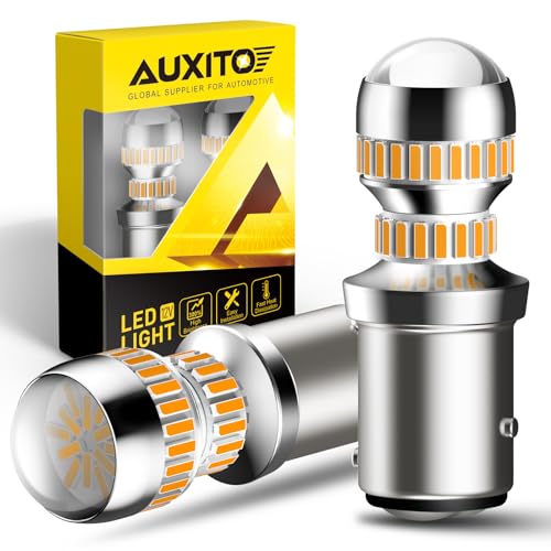 AUXITO Upgraded 1157 LED Bulb Amber Yellow 400% Super Bright 2057 2357 7528 BAY15D LED Replacement Light Kit for Front Rear Turn Signal Light Blinker Parking DRL Tail Lights, Pack of 2 - Image 1