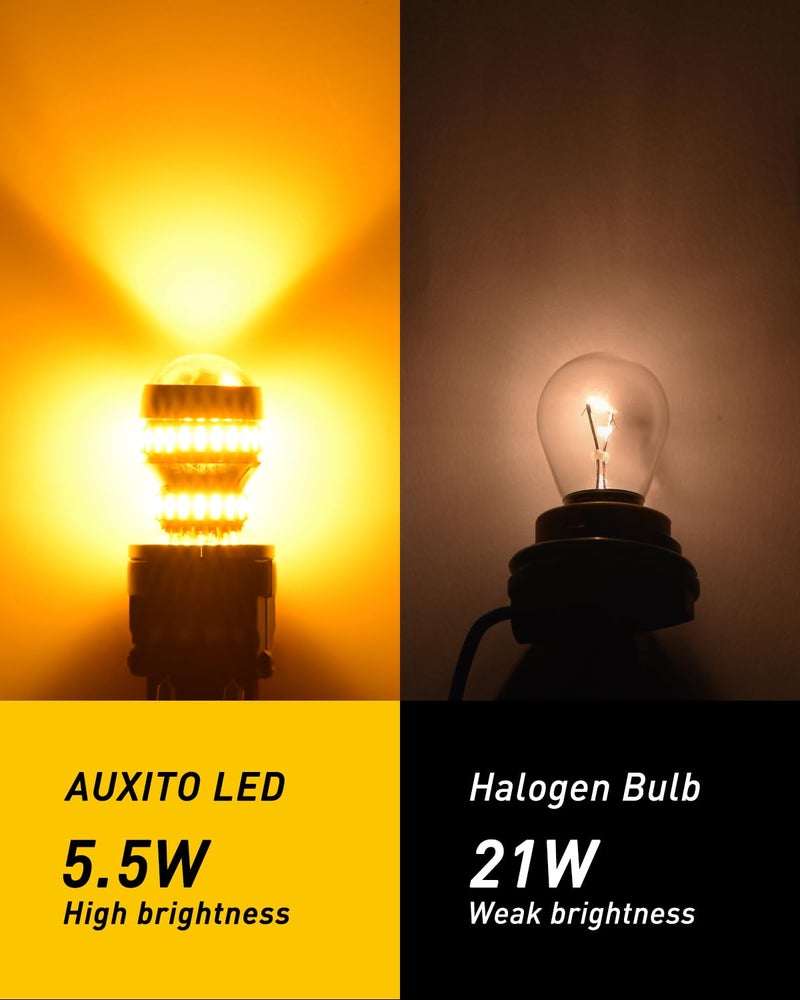 AUXITO Upgraded 1157 LED Bulb Amber Yellow 400% Super Bright 2057 2357 7528 BAY15D LED Replacement Light Kit for Front Rear Turn Signal Light Blinker Parking DRL Tail Lights, Pack of 2 - Image 5