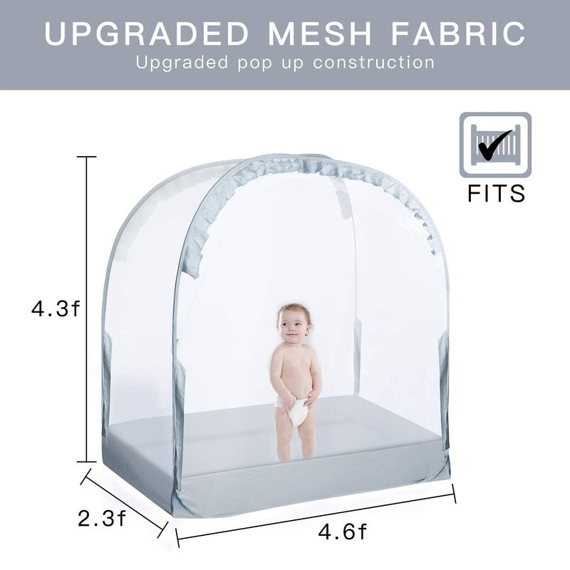 L RUNNZER Crib Tent Crib Net to Keep Baby in, Pop Up Crib Tent Canopy Keep Baby from Climbing Out (55.2" L x 27.6" W x 51.6" H) - Image 5
