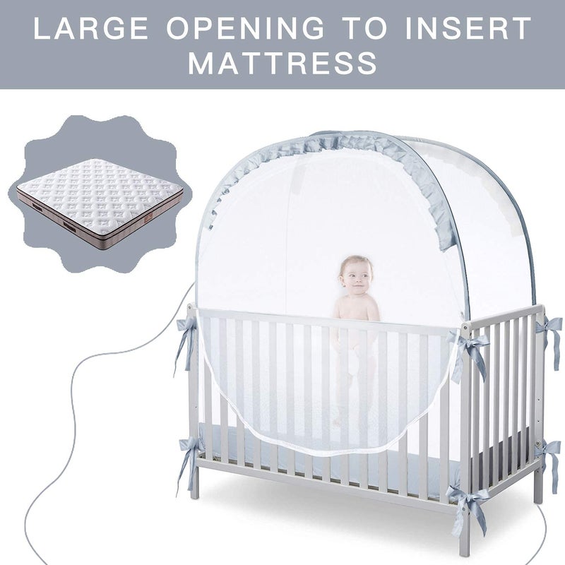 L RUNNZER Crib Tent Crib Net to Keep Baby in, Pop Up Crib Tent Canopy Keep Baby from Climbing Out (55.2" L x 27.6" W x 51.6" H) - Image 3