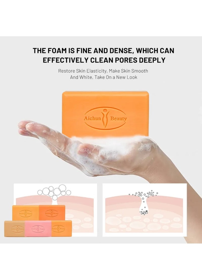 Aichun beauty 300G Super Whitening Papaya Soap Multi Purpose Face and Body Papaya Essential Soap Underarm Whitening Improve Dullness Firming Anti Wrinkle Moisturizing Soothing Anti Dark Spots Skincare Soap for Women and Men  - Image 3