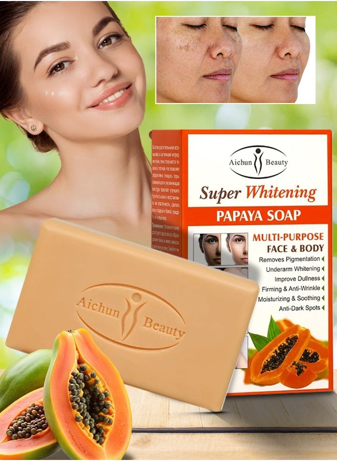 Aichun beauty 300G Super Whitening Papaya Soap Multi Purpose Face and Body Papaya Essential Soap Underarm Whitening Improve Dullness Firming Anti Wrinkle Moisturizing Soothing Anti Dark Spots Skincare Soap for Women and Men  - Image 1