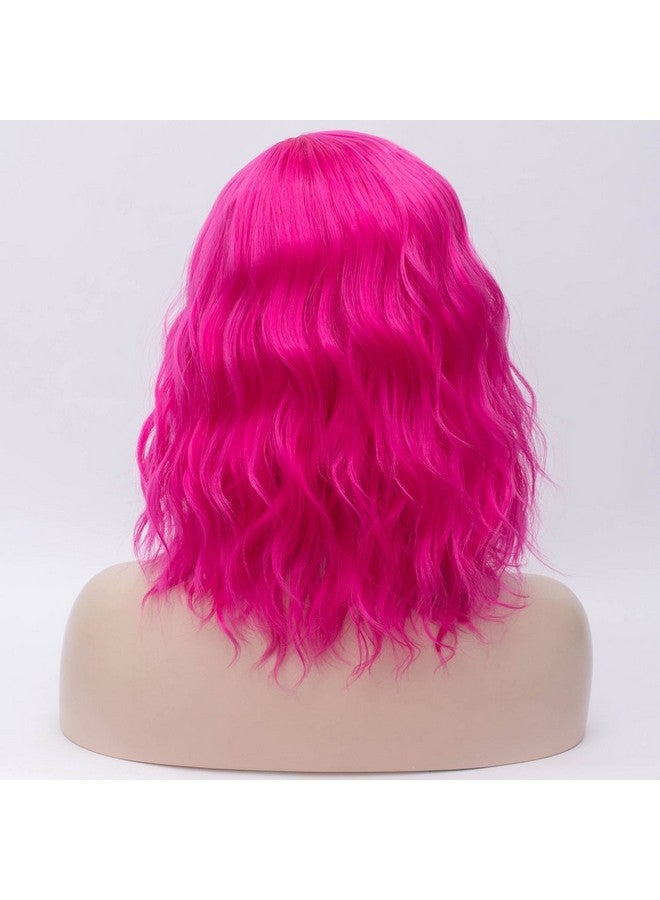 بيرون باروكة شعر بيرون الوردية بطول 14 بوصة للنساء والفتيات، باروكة قصيرة مجعدة ومموجة بلون وردي ساخن، مموجة للجسم، مناسبة لحفلات الهالوين والحفلات اليومية - Image 4