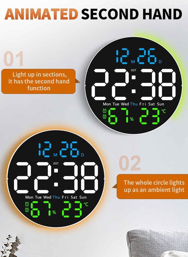 GLOKUUCA 10 Inch Large Digital Wall Clock with 9 Color Changing Remote Control, Date Week Temperature, Auto Brightness Dimmer Clock Night Lights,Blue+Green - Image 5