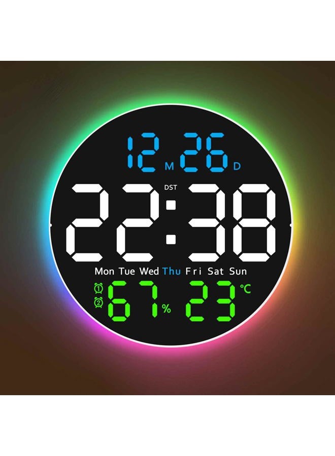 GLOKUUCA 10 Inch Large Digital Wall Clock with 9 Color Changing Remote Control, Date Week Temperature, Auto Brightness Dimmer Clock Night Lights,Blue+Green - Image 1