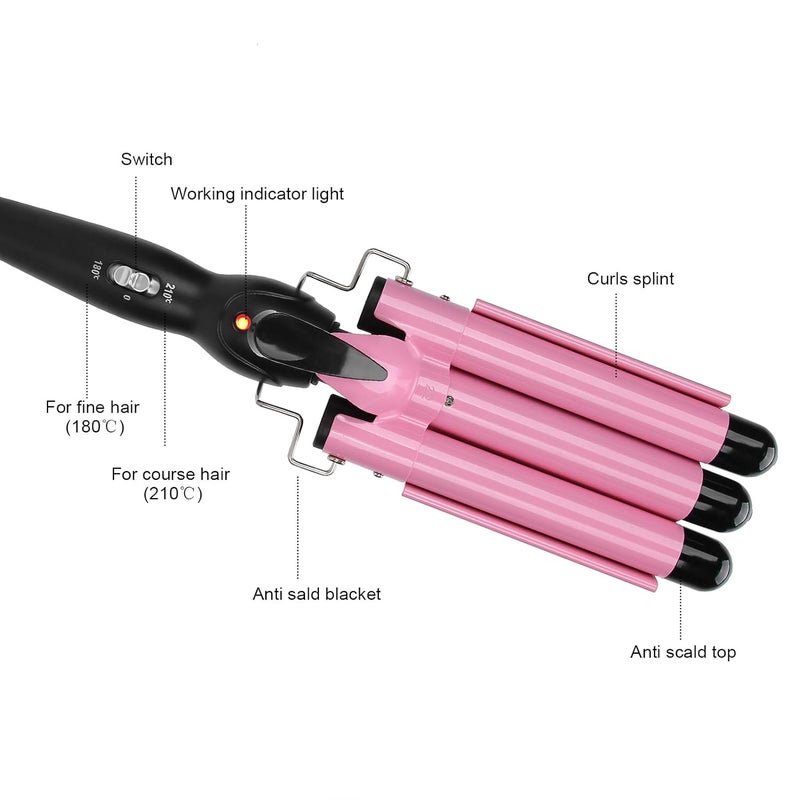 klarako Hair Curling Iron 3 Barrel, Two Levels Temperature Adjustment Ceramic Glaze Wand Curling Hair Styling Tool, 30s Fast Heating(UK 28mm) Uk 28mm - Image 4