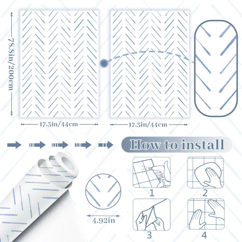 PeonyQueen Peel and Stick Wallpaper Herringbone Striped Wallpaper 17.3"x78.8" White and Blue Wall Paper Boho Contact Paper Self Adhesive Removable Wallpapers Decorative for Bedroom Bathroom Cabinets Vinyl Roll - Image 3