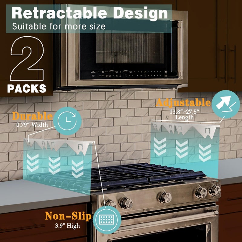 ALMCALS Stove Gap Covers Stainless Steel, 2 Pack Stove Gap Filler Easy Retractable Length 13.8" to 27.5", Width 0.79" ALMCALS Range Trim Kit, Heat Resistant Guard Between Stove Top & Counter - Image 3