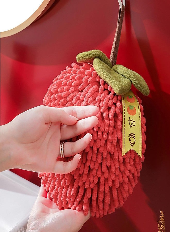 CATSELURRY Chenille Hand Towel Wipe Ball with Hanging Loop for Kitchen Bathroom Quick Drying Soft Absorbent Persimmons Handball - Image 2