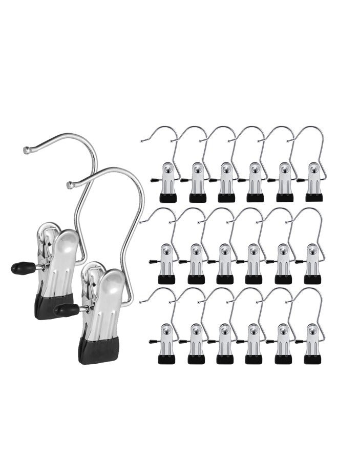20 Pieces Boot Hanger for Closet, Laundry Hooks with Clips, Boot Holder, Hanging Clips, Portable Multifunctional Hangers Single Clip Space Saving for Jeans, Hats, Tall Boots, Towels (Black) - Image 1