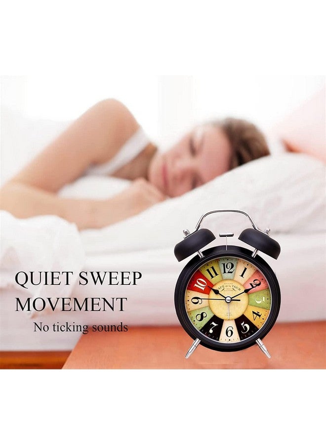 KBR® Metal Frame Retro Twin Bell 3D Dial Analog Clock with Night Backlight Function and Silent Motion, High Volume Luminous Alarm for Students and Kids Bedroom (Black) - Image 3