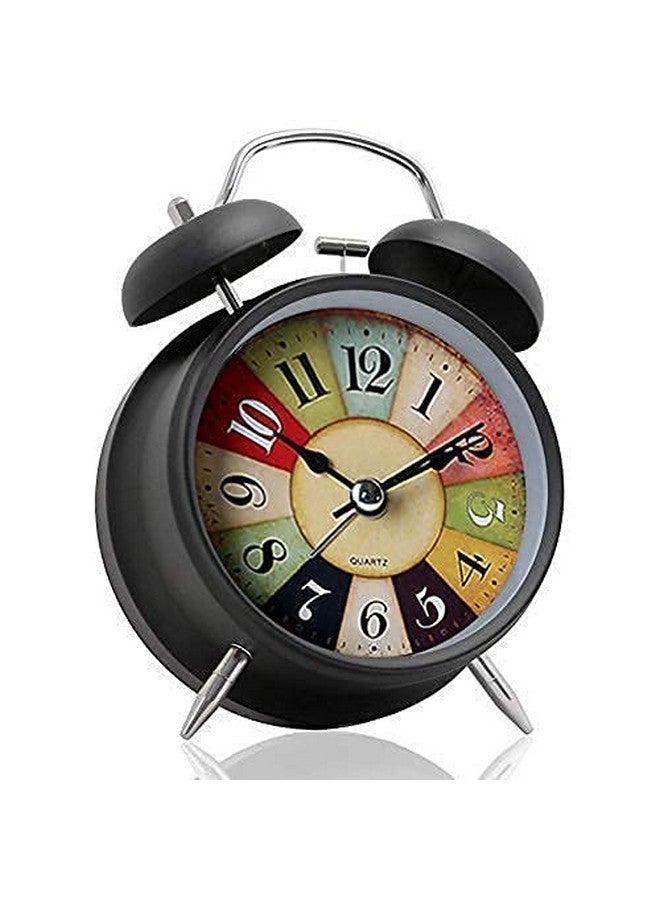 KBR® Metal Frame Retro Twin Bell 3D Dial Analog Clock with Night Backlight Function and Silent Motion, High Volume Luminous Alarm for Students and Kids Bedroom (Black) - Image 1