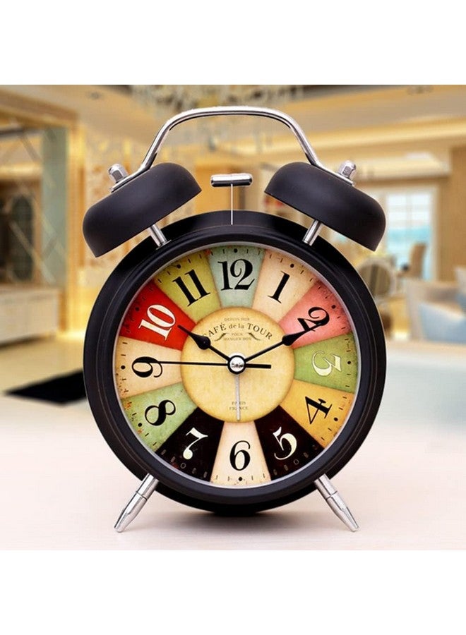 KBR® Metal Frame Retro Twin Bell 3D Dial Analog Clock with Night Backlight Function and Silent Motion, High Volume Luminous Alarm for Students and Kids Bedroom (Black) - Image 2